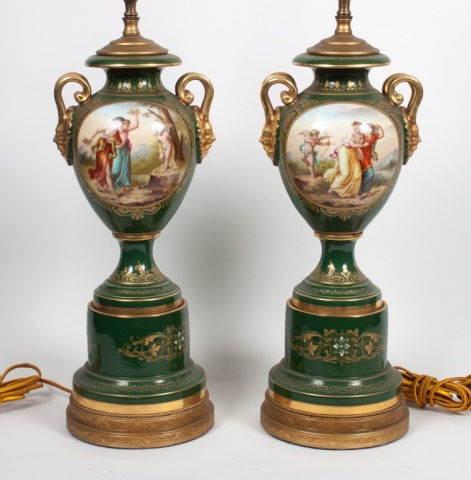 Appraisal: Pair of Vienna porcelain urns mounted as lamps early th