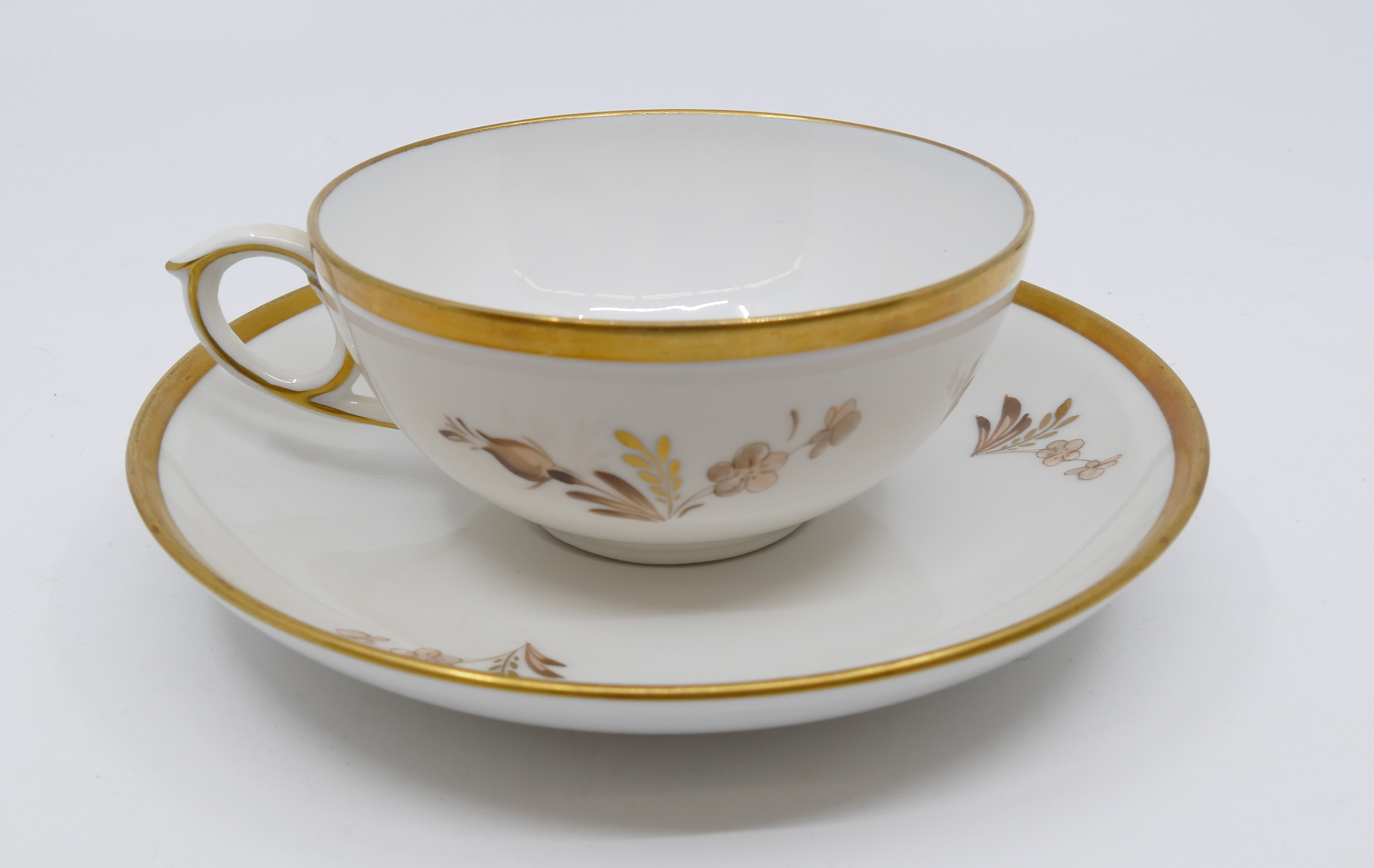 Appraisal: pc Royal Copenhagen Brown Rose Porcelain Flat Cups Saucers Gilt