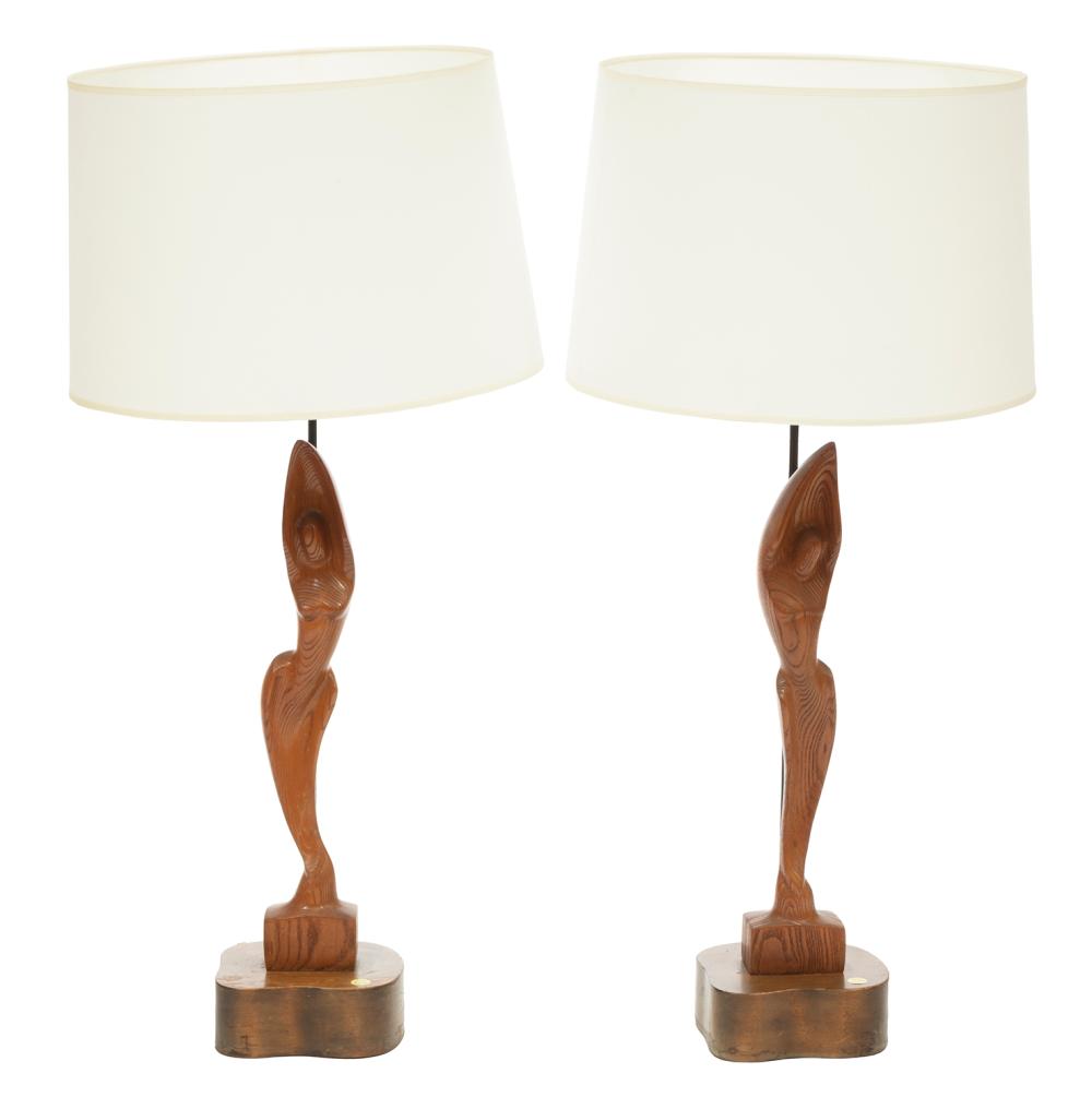 Appraisal: Pair of Heifetz Oak and Mahogany Figural Table Lamps s