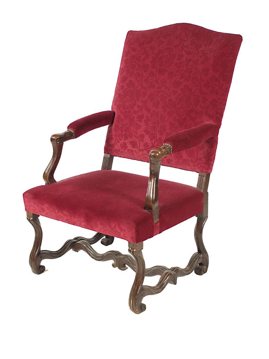 Appraisal: An Italian walnut open armchair