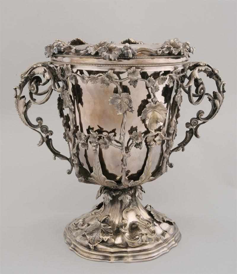 Appraisal: CONTINENTAL SILVER-PLATED WINE COOLER With pseudo hallmarks at base the