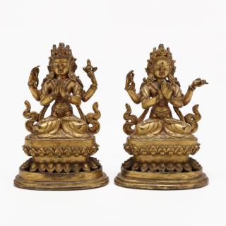 Appraisal: Pair of Nepalese Gilded Sculpture th or th century gilded