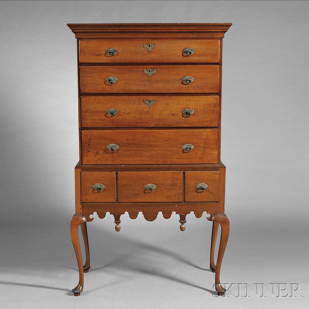 Appraisal: Queen Anne Cherry Flat-top High Chest Lancaster Massachusetts second half