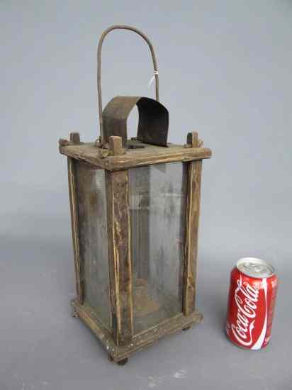 Appraisal: Wood and glass primitive lantern '' Ht