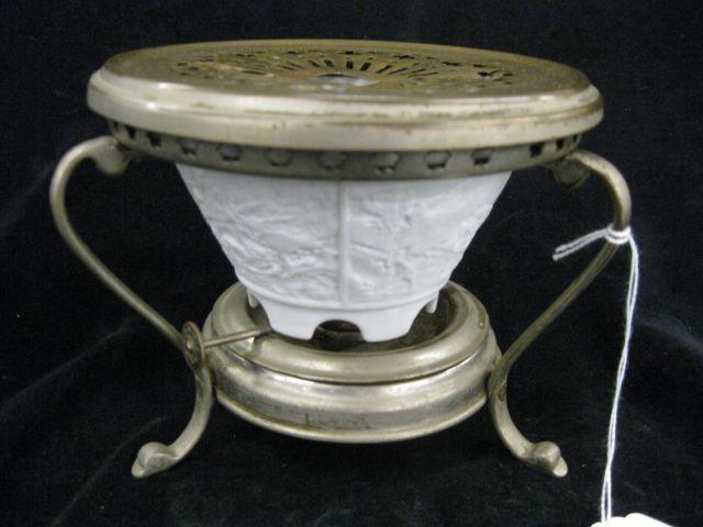 Appraisal: Victorian Lithopane Fairy Lamp porcelain shade oil burner metal stand