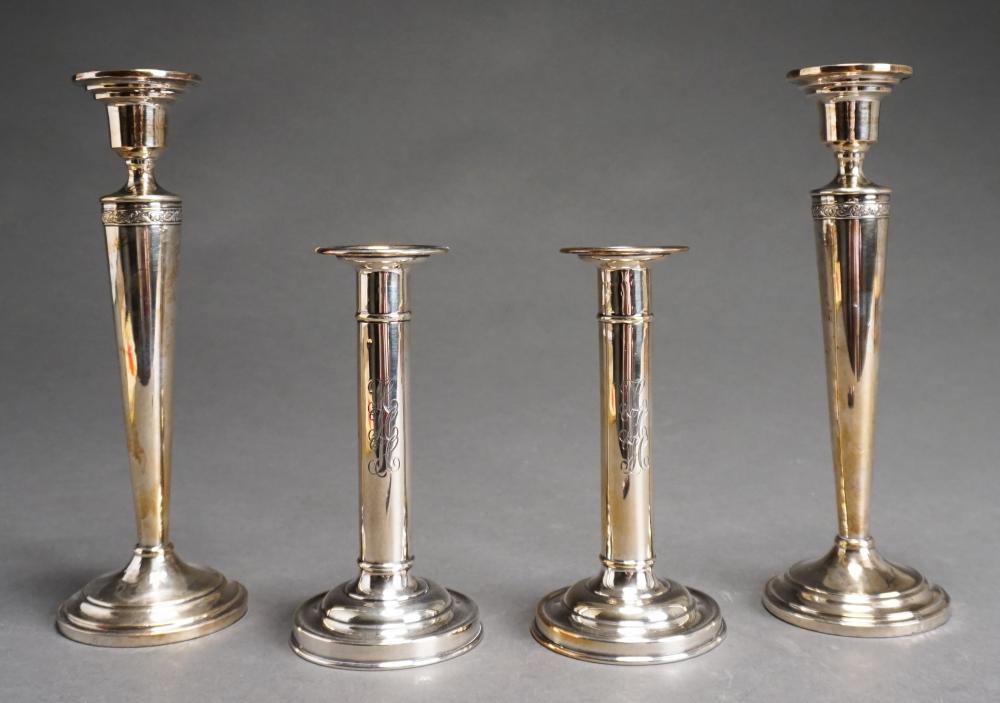 Appraisal: Two Pairs of Weighted Sterling Silver Candlesticks Monogrammed H in