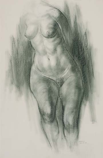 Appraisal: CHARLES WHITE - Nude Torso Conte crayon and wash on