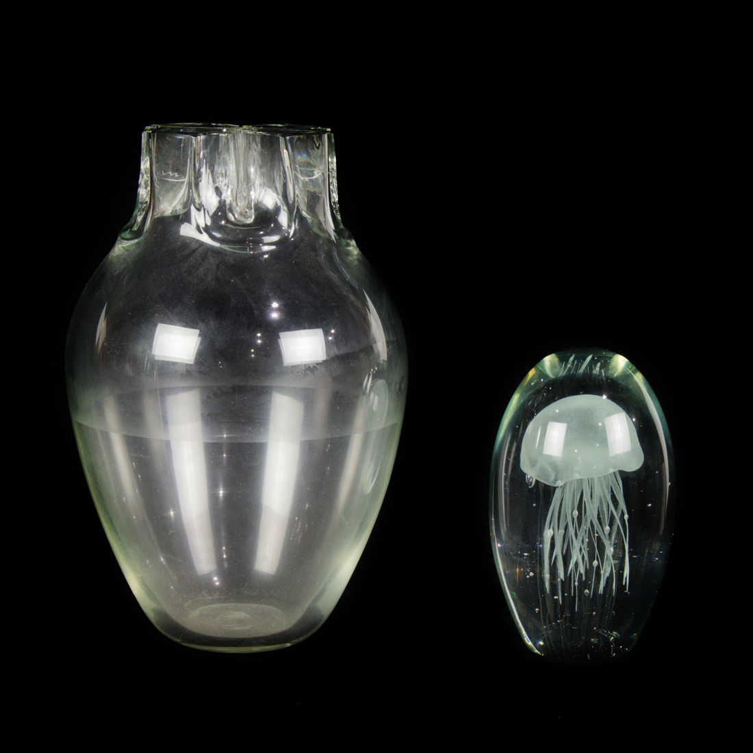 Appraisal: Barbarini Murano glass Quattro Fori vase and jelly fish paperweight