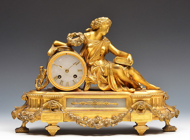 Appraisal: A th Century French gilt metal mantel clockthe drum head