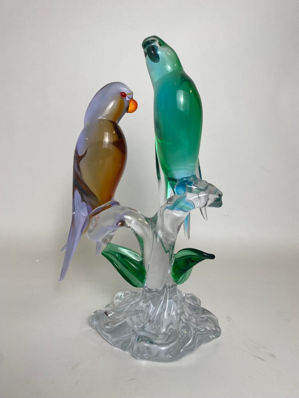 Appraisal: VENETIAN INTERNALLY DECORATED GLASS OF PARROTS PERCHED ON A STUMPUnsigned