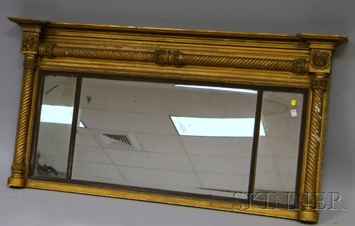 Appraisal: Federal Giltwood and Gesso Tri-part Overmantel Mirror with beveled glass