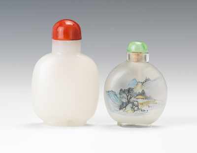 Appraisal: Two Chinese Peking Glass Snuff Bottles Including a white opaque