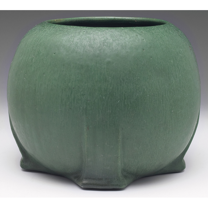 Appraisal: Wheatley jardiniere four-footed round shape covered with a mottled green