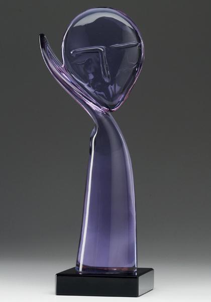 Appraisal: R AUOTZA Figural glass sculpture in lavender on black base