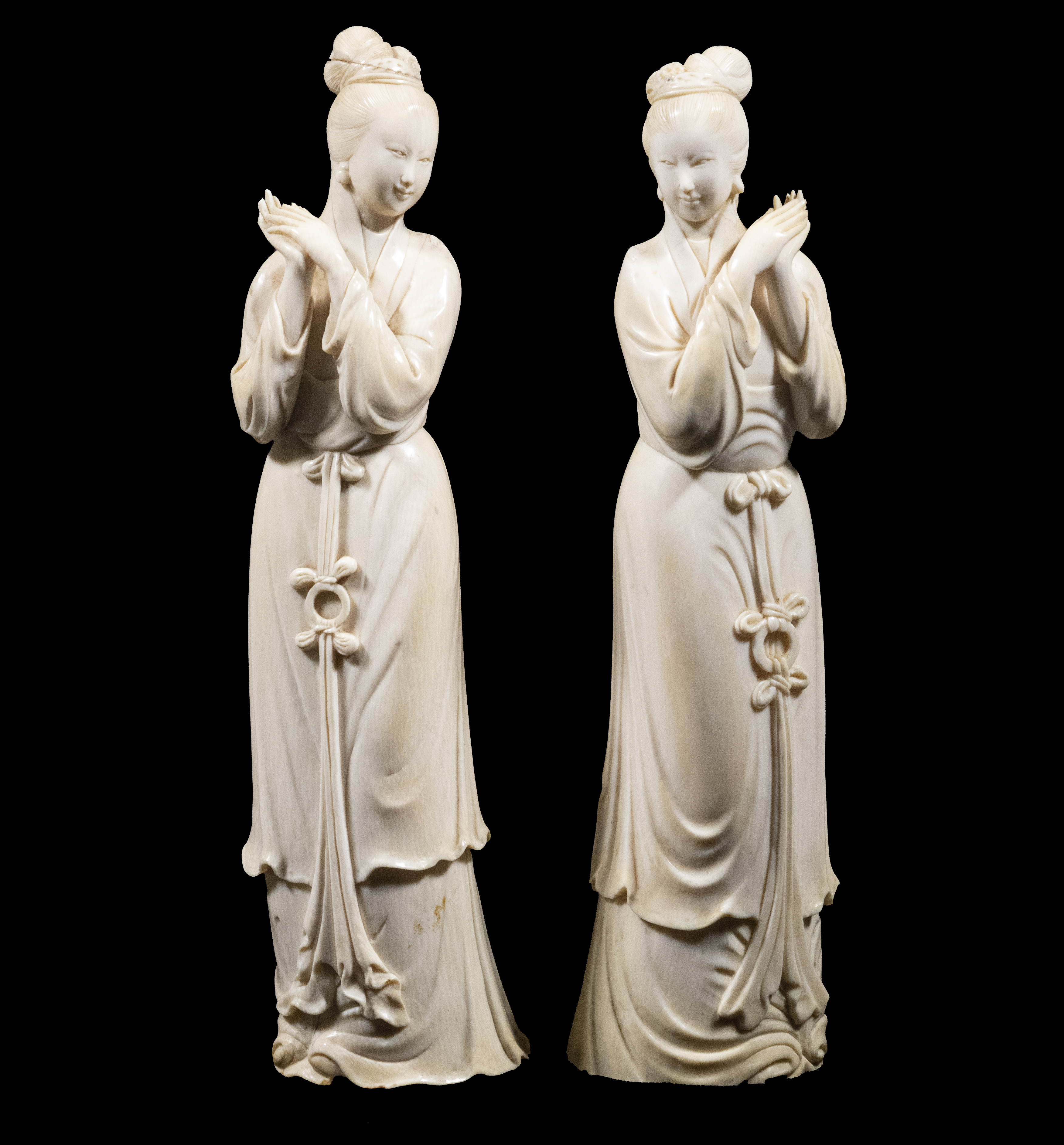 Appraisal: A TH C PR OF SIGNED CHINESE IVORY FIGURINES A