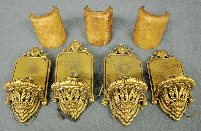 Appraisal: - Four gilt metal wall sconces probably s three with