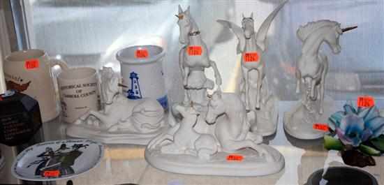 Appraisal: Assorted porcelain unicorn figures miniature toby jug and souvenir jugs