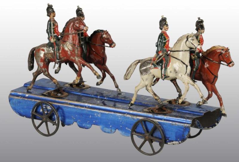 Appraisal: Early Hand-Painted Tin Horse-Drawn Platform Toy Description American Made by