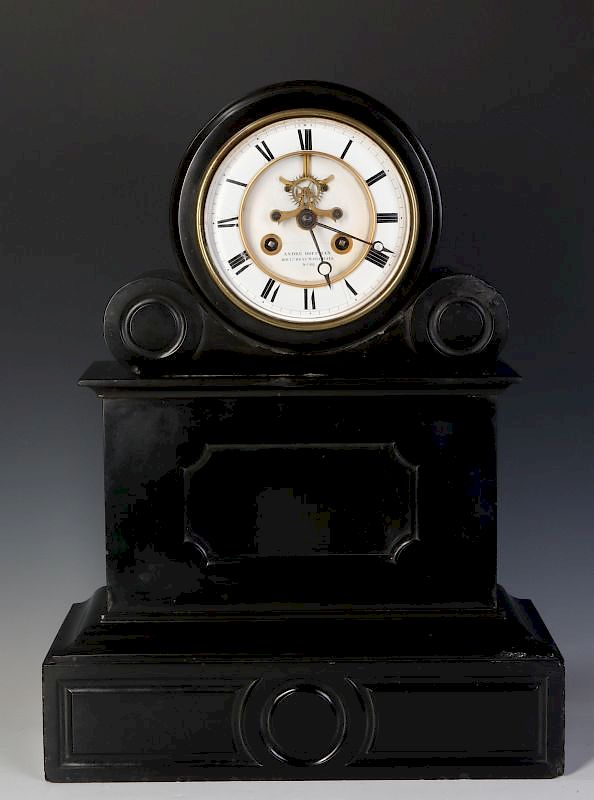 Appraisal: A LARGE SLATE CLOCK SIGNED ANDRE HOFFMAN C The double