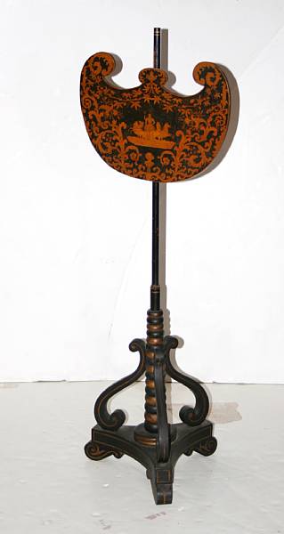 Appraisal: A Regency stencil decorated pole screen height in