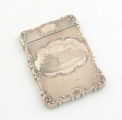 Appraisal: A Victorian engraved 'castletop' card case with a view of