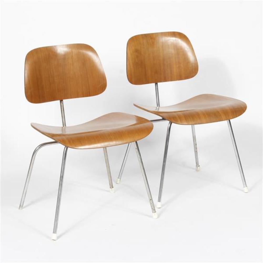 Appraisal: PAIR EAMES DCM MODERNIST SIDE CHAIRS WITH CHROME ROD CONSTRUCTION