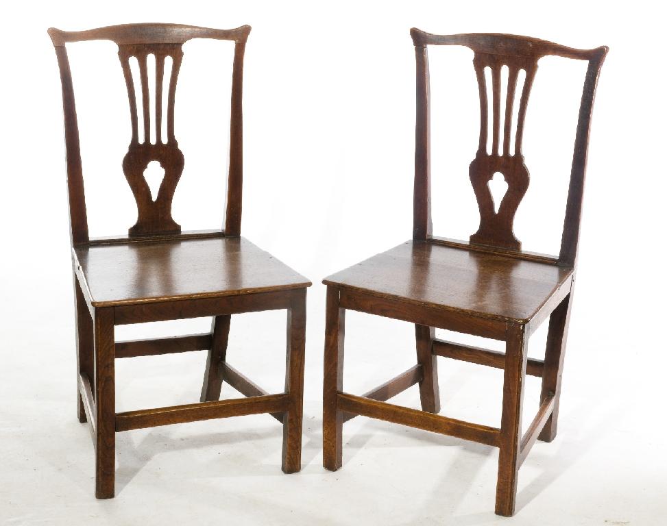 Appraisal: PAIR OF GEORGE III PROVINCIAL OAK CHIPPENDALE DINING CHAIRS each