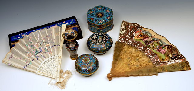 Appraisal: THREE CHINESE CLOISONNE BOXES and covers a small vase a