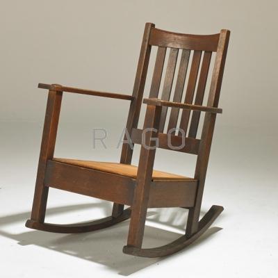 Appraisal: LIMBERT Open-arm rocker Grand Rapids MI ca Quartersawn oak Branded