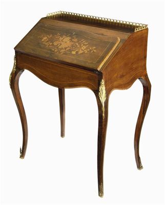 Appraisal: A French rosewood and marquetry bureau de dame with gilt