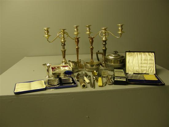 Appraisal: Various silver plate to include three-piece tea set pair of