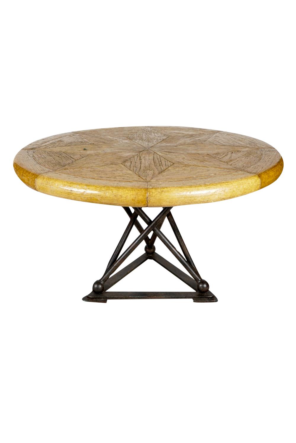 Appraisal: RUSTIC WOOD IRON TABLEthe circular top with inlaid star pattern