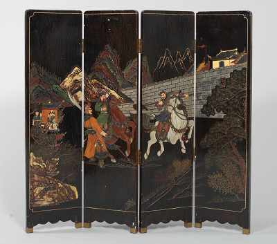 Appraisal: A Small Four Panel Folding Screen th Century The handsome