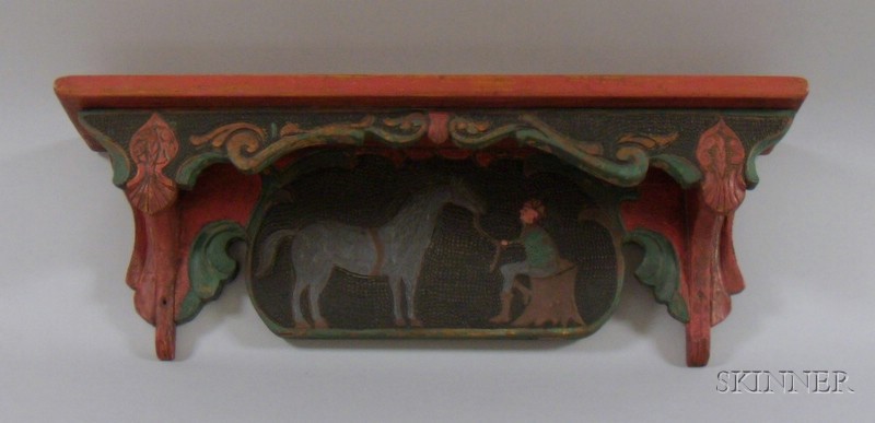 Appraisal: Folk Carved and Polychrome Painted Figural Decorated Wooden Wall Shelf