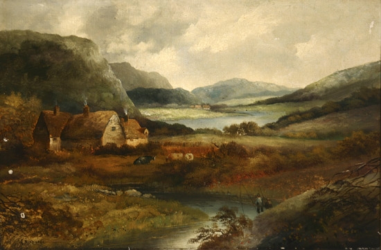 Appraisal: British School th Century Anglers in a Mountain River Landscape