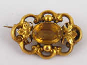 Appraisal: An antique ct gold citrine brooch approx x cm gms