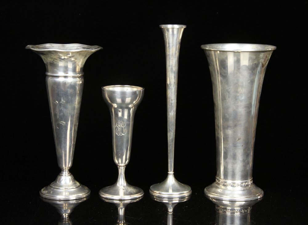 Appraisal: - Weighted Sterling Trumpet Vases Lot of four trumpet vases