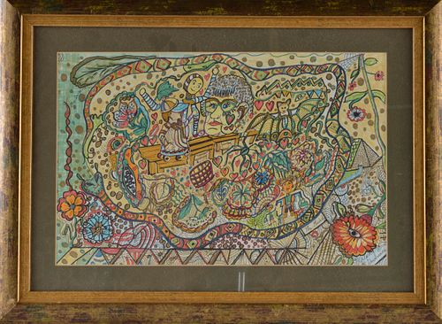 Appraisal: ALPHA ANDREWS FOLK ART DRAWINGmarker and pen on paper framed