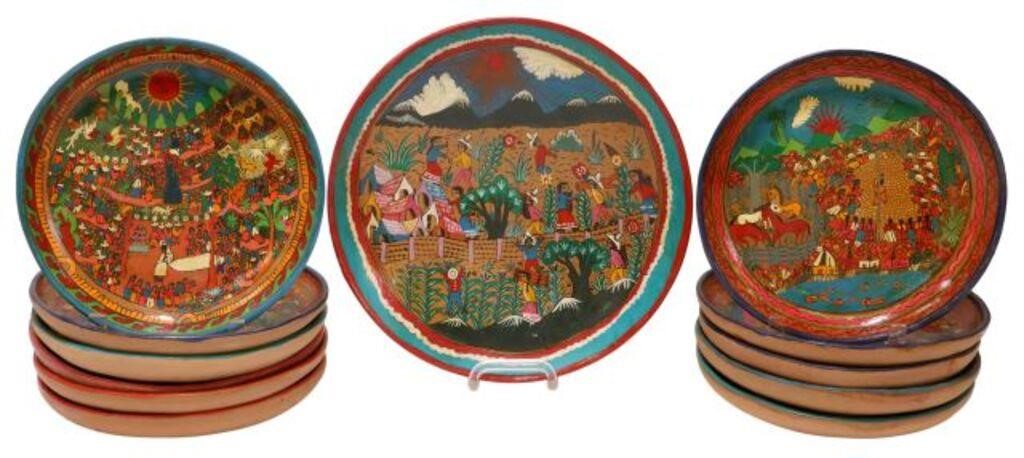 Appraisal: lot of Folk art polychrome painted terracotta plates Mexico th