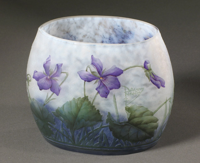 Appraisal: DAUM NANCY FRENCH CAMEO VASE c with enameled violet flowers