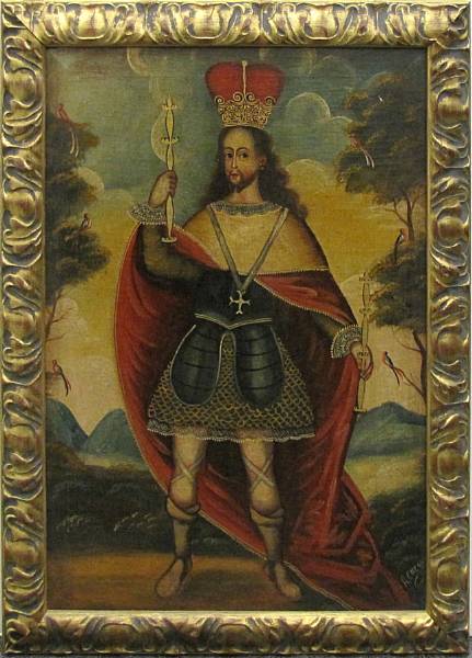 Appraisal: Spanish Colonial School Portrait of a saint oil on canvas