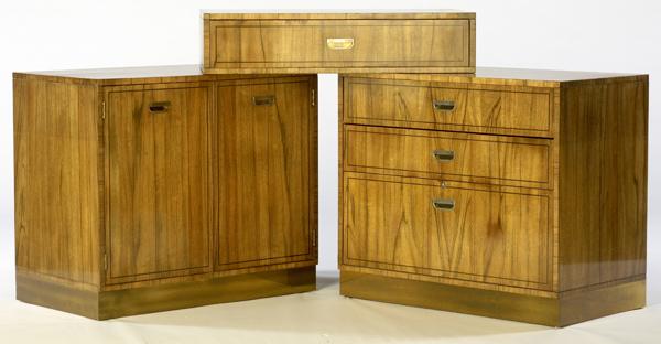 Appraisal: MASTERCRAFT Exotic wood veneer three-drawer chest single drawer unit and