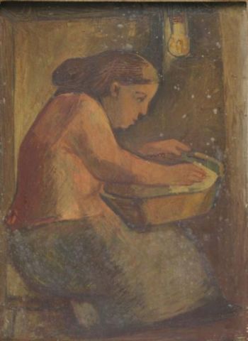 Appraisal: HIRSCH Stefan Oil on Masonite Woman withTub Signed and dated