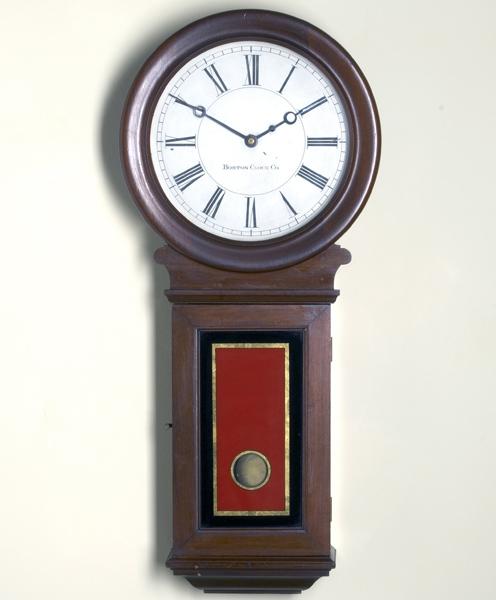 Appraisal: BOSTON CLOCK CO Weight-driven wall regulator in mahogany case