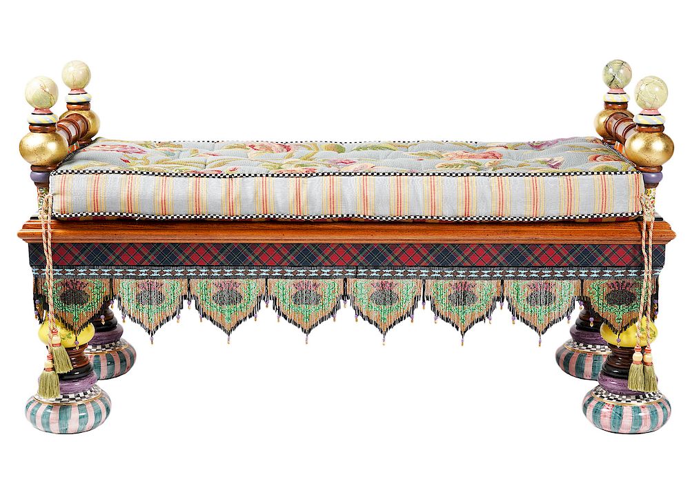 Appraisal: LARGE MacKenzie Childs Painted 'Ridiculous Bench' MacKenzie Childs painted porcelain