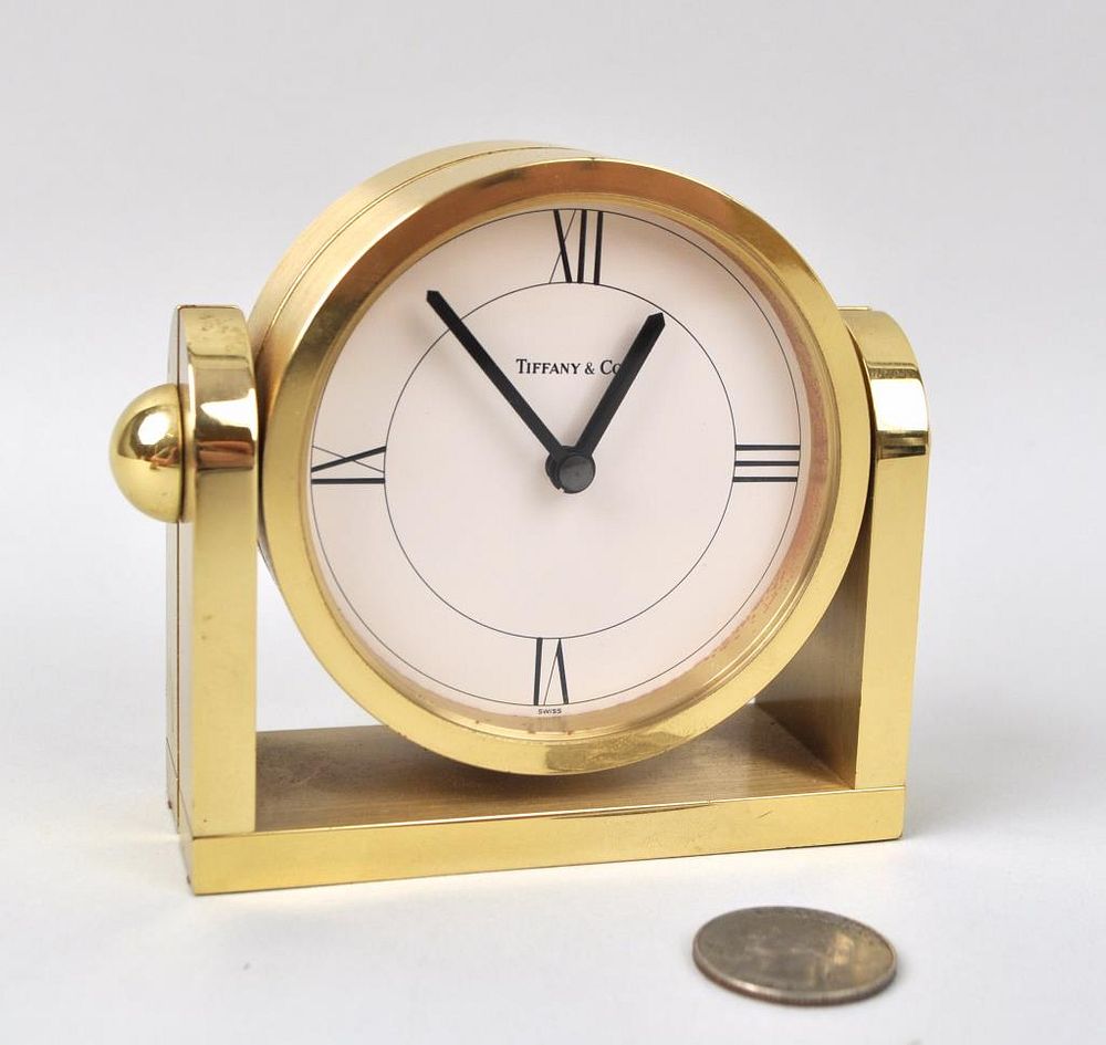 Appraisal: Tiffany Co Polished Brass Desk Clock th century Swiss made