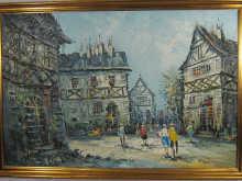 Appraisal: An oil on canvas continental street scene signed bottom left