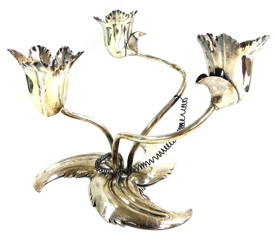 Appraisal: STERLING Antonio Pineda Mexican - sterling silver three-light candelabra floral-form