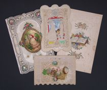 Appraisal: Lot of Four Fancy Valentines An intricately cut paper pattern