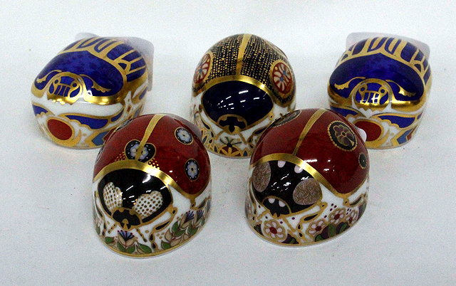 Appraisal: FIVE ROYAL CROWN DERBY IMARI PATTERN PAPERWEIGHTS including two ladybirds